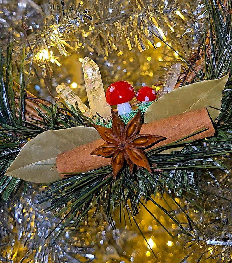Mushroom Quartz Wreath Yule Ornament
